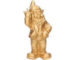 Stoobz design Tuinkabouter met middelvinger - Polystone - 30 cm - goud - buiten decoratie Stoobz design Tuinkabouter met middelvinger - Polystone - 30 cm - goud - buiten decoratie