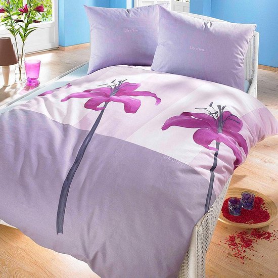 Satijnen Overtrek Lelies Lila 200 x 200/220 cm