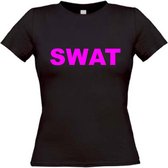 Swat T-shirt met neon roze letters maat XL Dames zwart