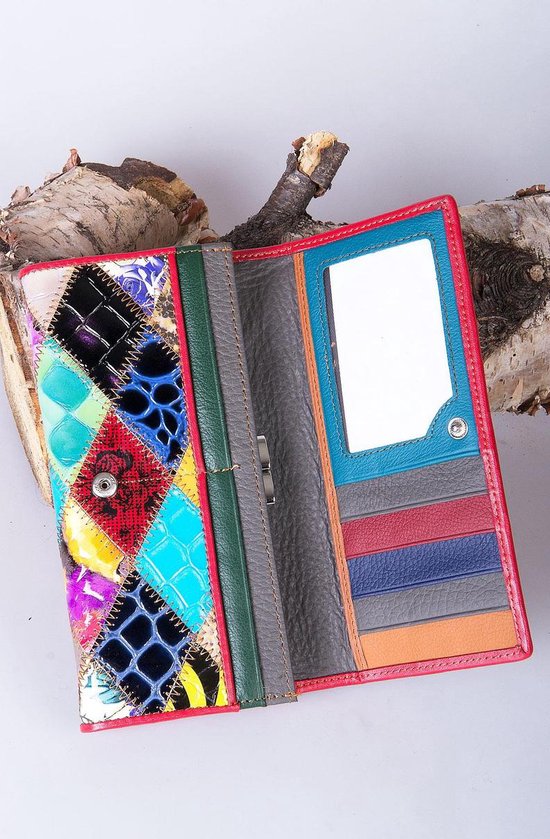 Gang Hassy Whirlpool Dames portemonnee van gekleurde stukjes patchwork leer model "Albarca  rosso" by... | bol.com