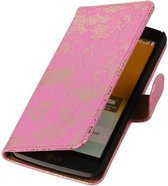 Lace Bookstyle Hoes voor LG Bello D335 Roze