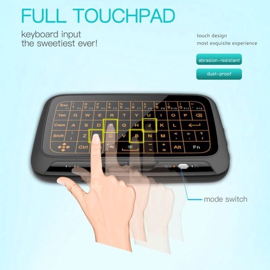 H18 + 2 4 GHz Draadloos Mini toetsenbord volledige Touchpad met verstelbare Backlight(Black) 3 niveau H18 + 2 4 GHz Draadloos Mini toetsenbord volledige Touchpad met verstelbare Backlight(Black) 3 niveau