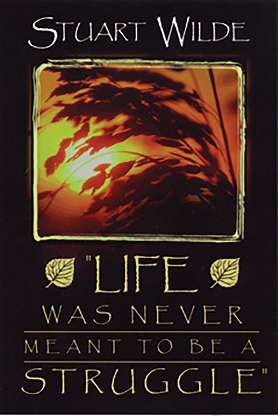 Boek 'Life Was Never Meant to Be a Struggle' van Stuart Wilde met een zonsondergang achter gras. De tekst is in goudkleurige letters.