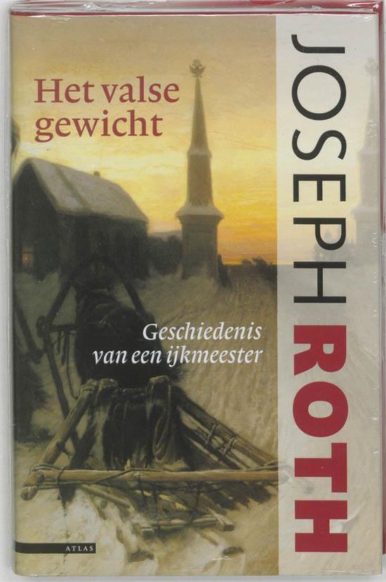 Livre 'Het valse gewicht' de Joseph Roth, avec une peinture d'une église et un paysage hivernal.