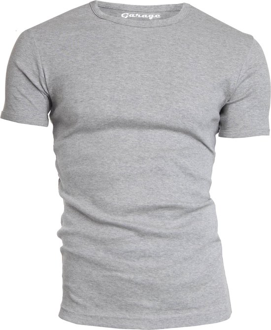 Garage 301 - Semi Bodyfit T-shirt ronde hals korte mouw grijs melange XL 85% katoen 15% viscose 1x1 rib