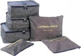 Koffer organiser blauw groen dessin 6 stuks | Packing cube | Travel bag | Reis organizer | Kledinghoes | Kleding tas | Opgeruimde koffer | Reis tas