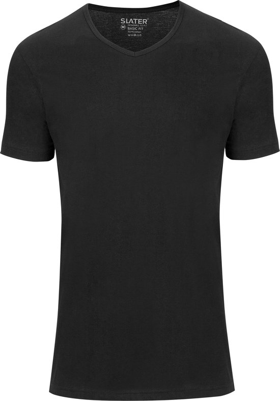 Slater 7620 - BASIC FIT 2-pack T-shirt V-hals korte mouw zwart L 100% katoen