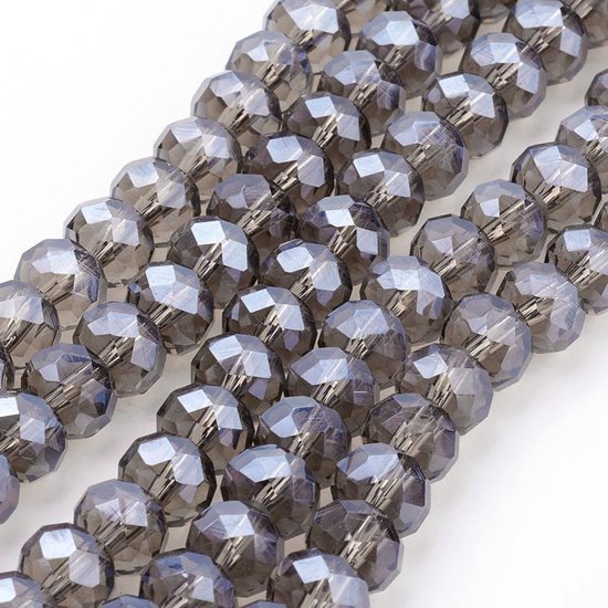 Zwarte Miyuki glans kralen ring met bedeltje van Facet glas