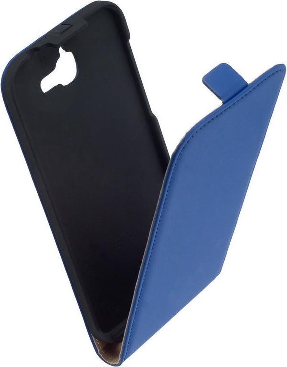 LELYCASE Echt Lederen Flip Case Bescherm Hoesje Huawei Ascend G730 Blauw