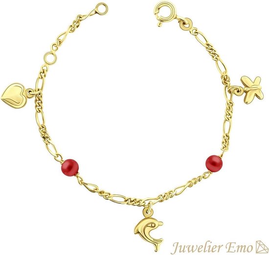 Juwelier Emo - Bracelet Enfant 14 Carats Or - Charms Coeur, Papillon &  Dauphin -... | bol.com