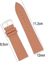 Horlogeband Leer - 12mm - Met Gladde Oppervlak + Push Pin - leer - Licht Bruin