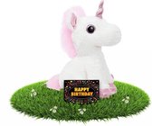 Verjaardag knuffel eenhoorn roze/wit - 30 cm - incl. gratis verjaardagskaart