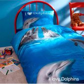 Day Dream I love Dolphins dekbedovertrek - Blauw - 1-persoons (140x200 cm + 1 sloop)