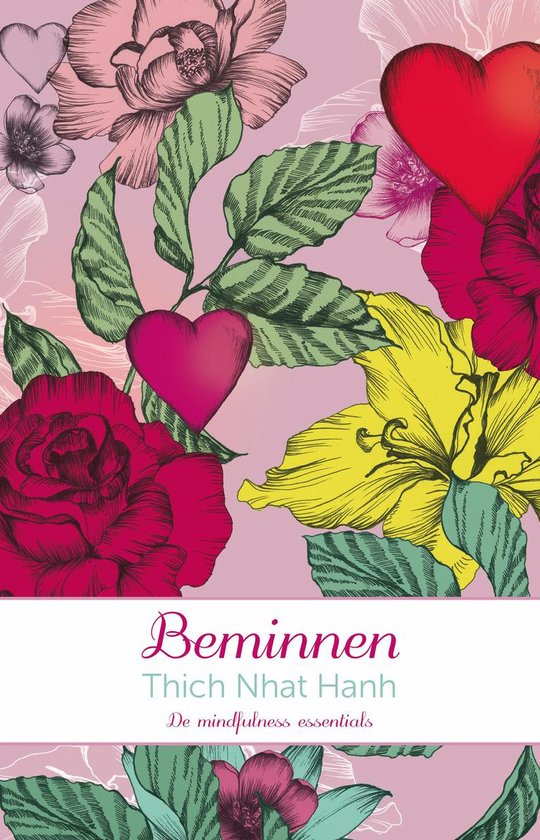 Boekomslag met rode en roze rozen, gele lelies en harten op een roze achtergrond.
