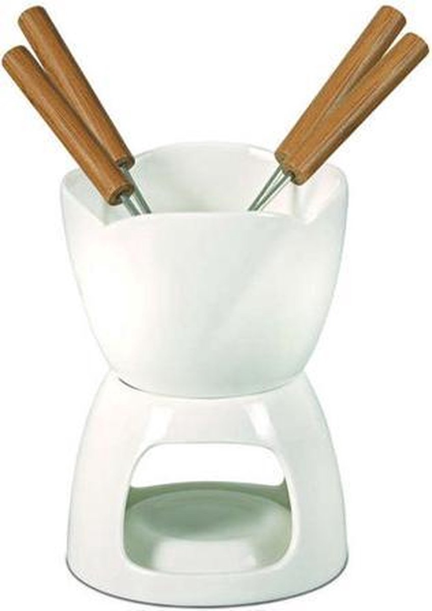 Chocolade fondue set met 4 vorkjes wit | 6 delig | bol.com