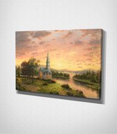 Sunrise Church - 30 x 40 cm - Schilderij - Canvas - Slaapkamer - Wanddecoratie  - Slaapkamer - Foto op canvas