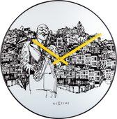 NeXtime - Stille Wandklok -  40 cm - Glas / Metaal- Wit - Sax City