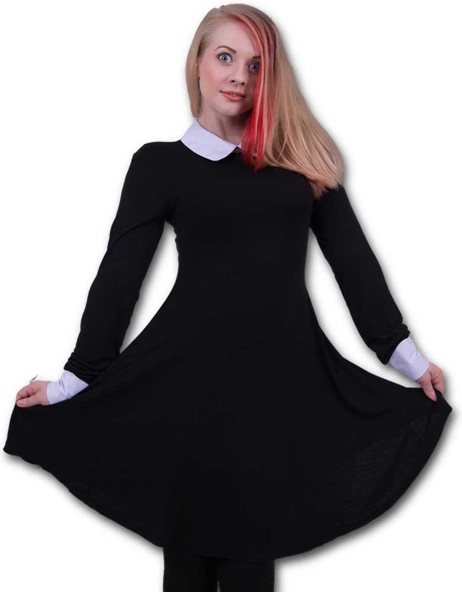 Gothic Rock, basic baby doll jurk met Peter Pan kraag zwart - XXL - Spiral  | bol.com