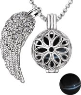 Quiges Engelenroeper 18mm Bolhouder met Ketting 90cm en Bolletje - Dames - Zilverkleurig Bloem - EBS18097