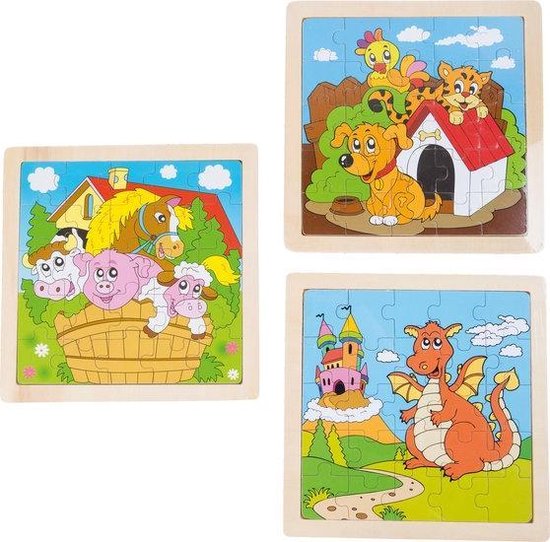 Houten boerderij puzzel - Set van 3 - Kinderpuzzel 3 jaar | bol.com