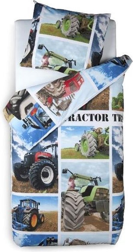 Snoozing Tractor - Flanelle - Housse de couette - Simple - 140x200 / 220 cm + 1 taie d'oreiller 60x70 cm - Multicolore
