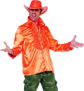 Jaren 80 & 90 Kostuum | Foute Oranje Ruchesblouse Satijn | Maat 54 | Carnavalskleding | Verkleedkleding