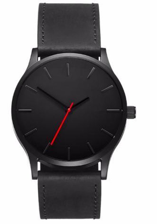 Hidzo Horloge - Zwart (kleur kast) - Zwart bandje - 47 mm