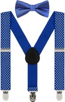 Fako Fashion® - Kinder Bretels Met Vlinderstrik - Kinderbretels - Vlinderdas - Strik - Stipjes - 65cm - Royal Blauw
