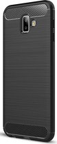 Shop4 - Samsung Galaxy J6 Plus Hoesje - Zachte Back Case Brushed Carbon Zwart