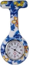 Fako® - Verpleegstershorloge - Zusterhorloge - Verpleegster Horloge - Siliconen RVS Print - Bloemen Blauw/Geel