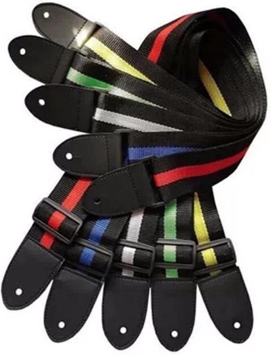 Gitaarband - Gitaarriem - Zwart Nylon - Verstelbaar tot 130 cm - met draad - band voor Akoestisch /