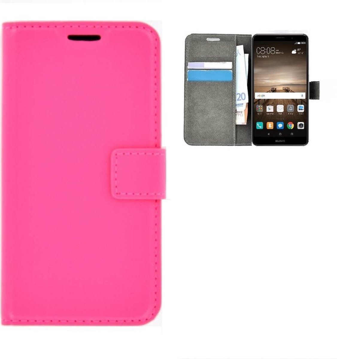 Effen Bookcase Wallet Hoesje Geschikt voor Huawei Mate 9 - Roze