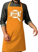 Chef kok barbeque schort / keukenschort oker geel voor heren - bbq schorten
