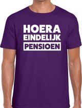 Hoera eindelijk pensioen t-shirt paars heren S