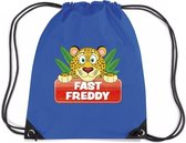 Fast Freddy het luipaard rijgkoord rugtas / gymtas - blauw - 11 liter - voor kinderen