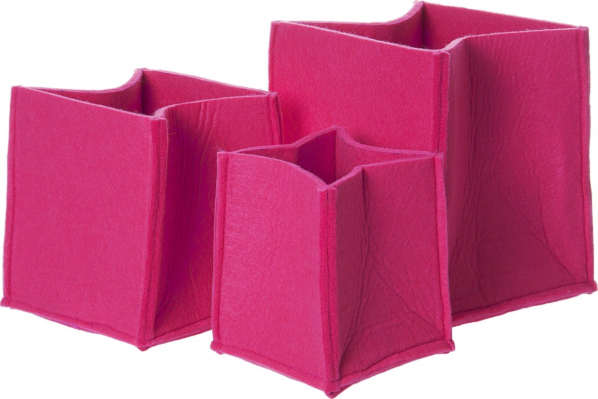 Present Time Opbergmand Mellow Vilt 3 Formaten – Stijlvolle en Unieke Opberger – Bureau Mand – Opberg Box – Raspberry Pink