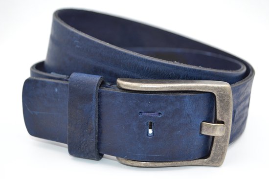 Heren riem van blauw Italiaans echt leder - 4cm brede casual herenriem met leuke details maat 105