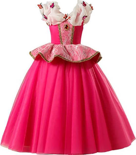 Prinsessenjurk roze verkleedjurk maat 98/104 (110) gratis staf en kroon |  bol.com