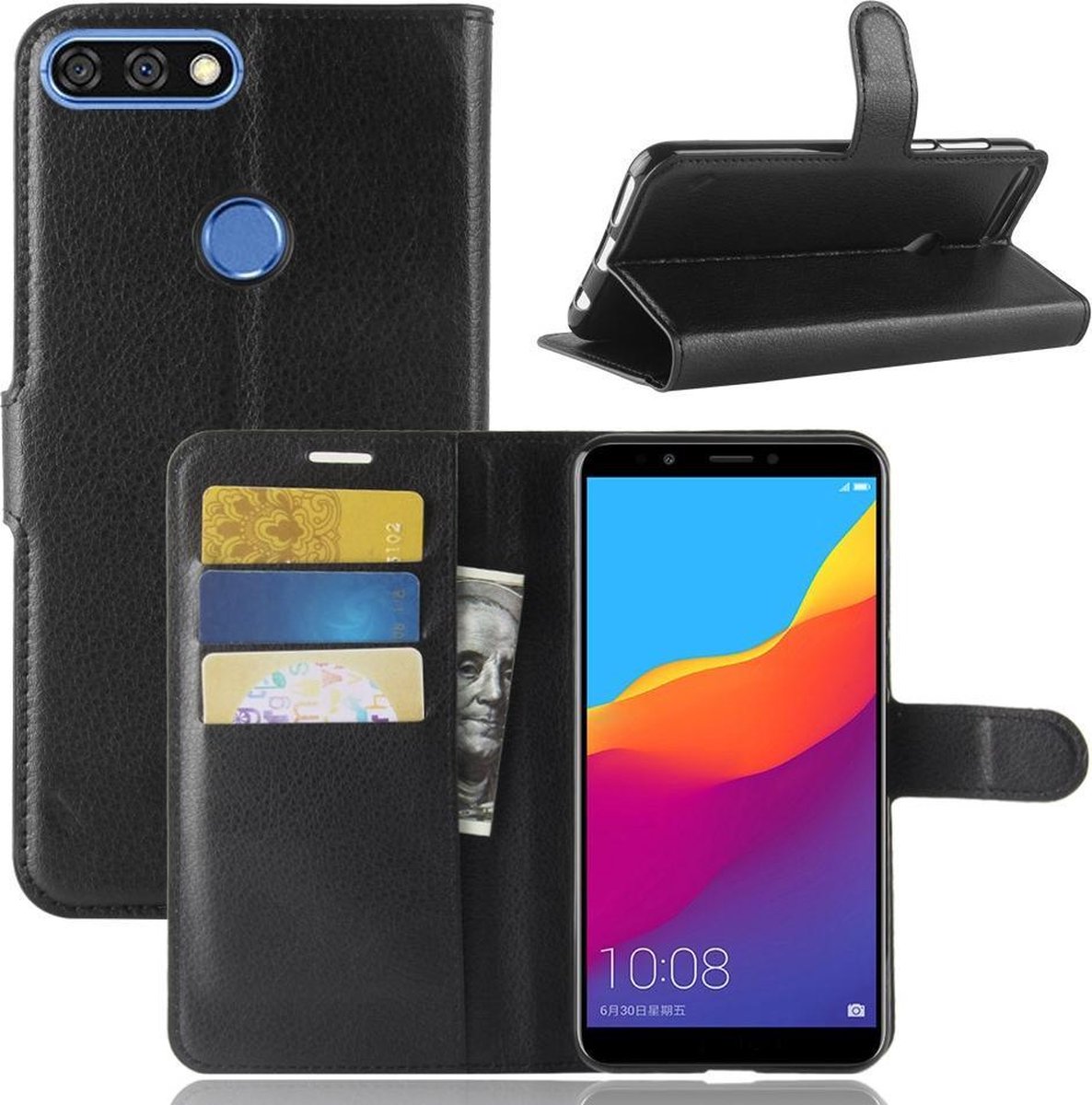 Book Case - Geschikt voor Huawei Y7 (2018) Hoesje - Zwart