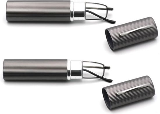 Amazotti Set van 2, Slim-Line Leesbril in Metallic Grijze Koker – Sterkte  +2.00 | bol.com