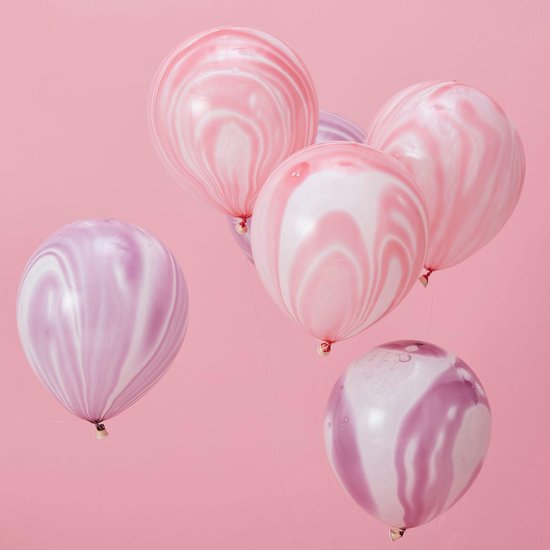 Ginger Ray Make a Wish - Marble ballonnen verjaardag Ø 28 cm - paars & roze - Set-10