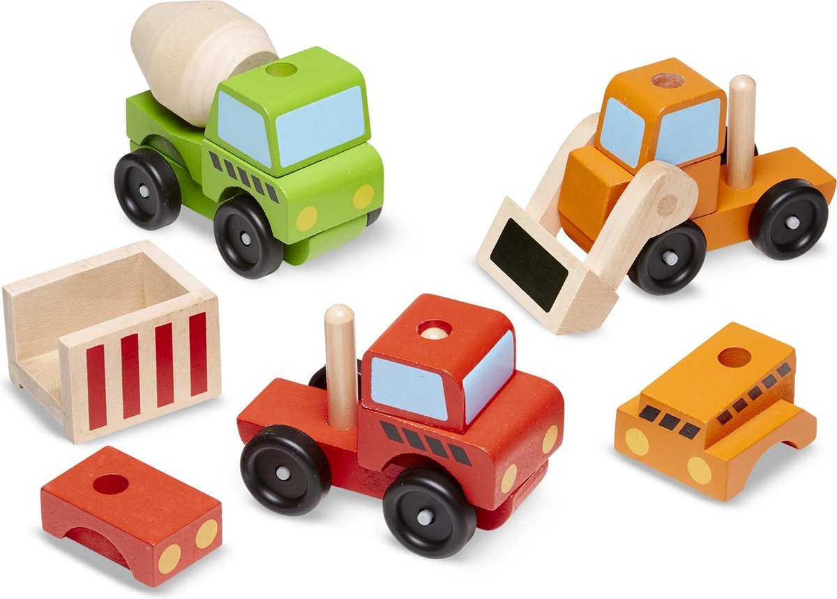 | Melissa & Doug Houten Constructie Voertuigen Melissa & Doug houten bouwvoertuigen set van 8 voertuigen