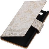 Sony Xperia Z4 Compact Lace Kant Bookstyle Wallet Cover Wit - Cover Case Hoes