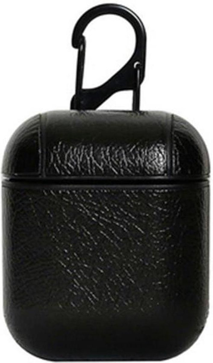 Airpods Leren Case Cover - Hoesje geschikt voor Apple Airpods Leer - Zwart
