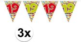 3x Mini vlaggenlijn / slinger - verjaardag 19 jaar - 300 cm