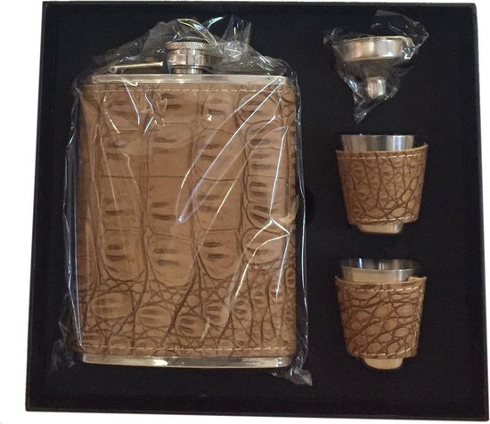2 x Roestvrijstalen Heupfles Met Trechter, 227 ml en 80 ml, Leren Heupfles, Cadeau Voor Vaders, Mannen - Wandelen, Bruiloft, Camping, Klimmen, Picknick