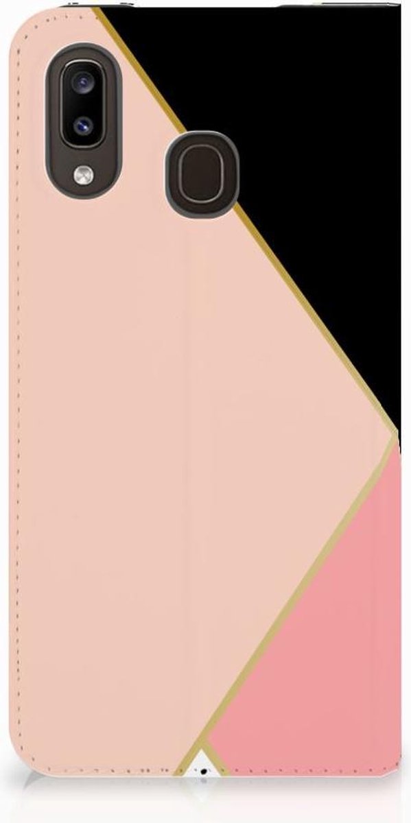 Samsung Galaxy A30 Stand Case Zwart Roze Vormen