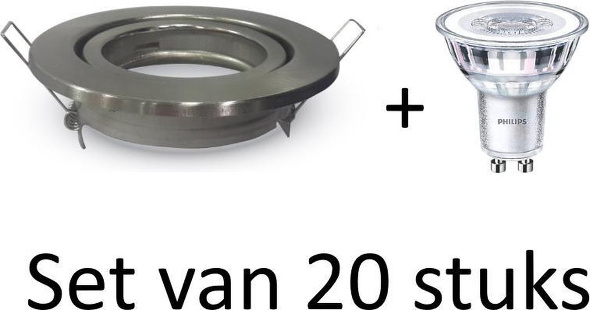 Dimbare Philips GU10 Inbouwspot | 5.5W Extra warm wit | Zilver mat rond| Set van 20 stuks