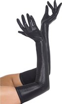 Zwarte lange wetlook handschoenen voor dames