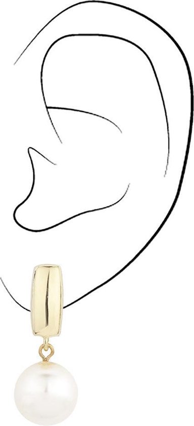 Gouden oorclip met crème-witte parel.